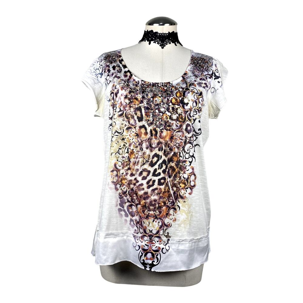 Apt. 9 Y2K Whimsigoth Boho Fairy Core Leoard Floral Grunge Blouse Women;s Tee L